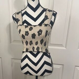 Rita Row Katherine Beige Leopard Print Smocked Crop Top